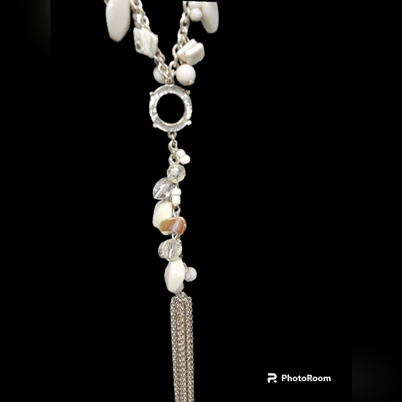 Silver and white statement necklace beads and lots of detail. - Picture 3 of 7